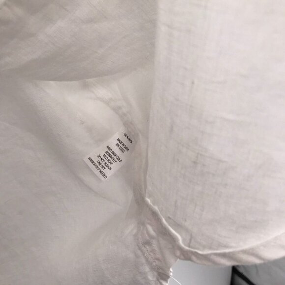 Jones & Co Womens White 100%  Linen  popover Top Size Large roll tab sleeve new - Picture 3 of 10